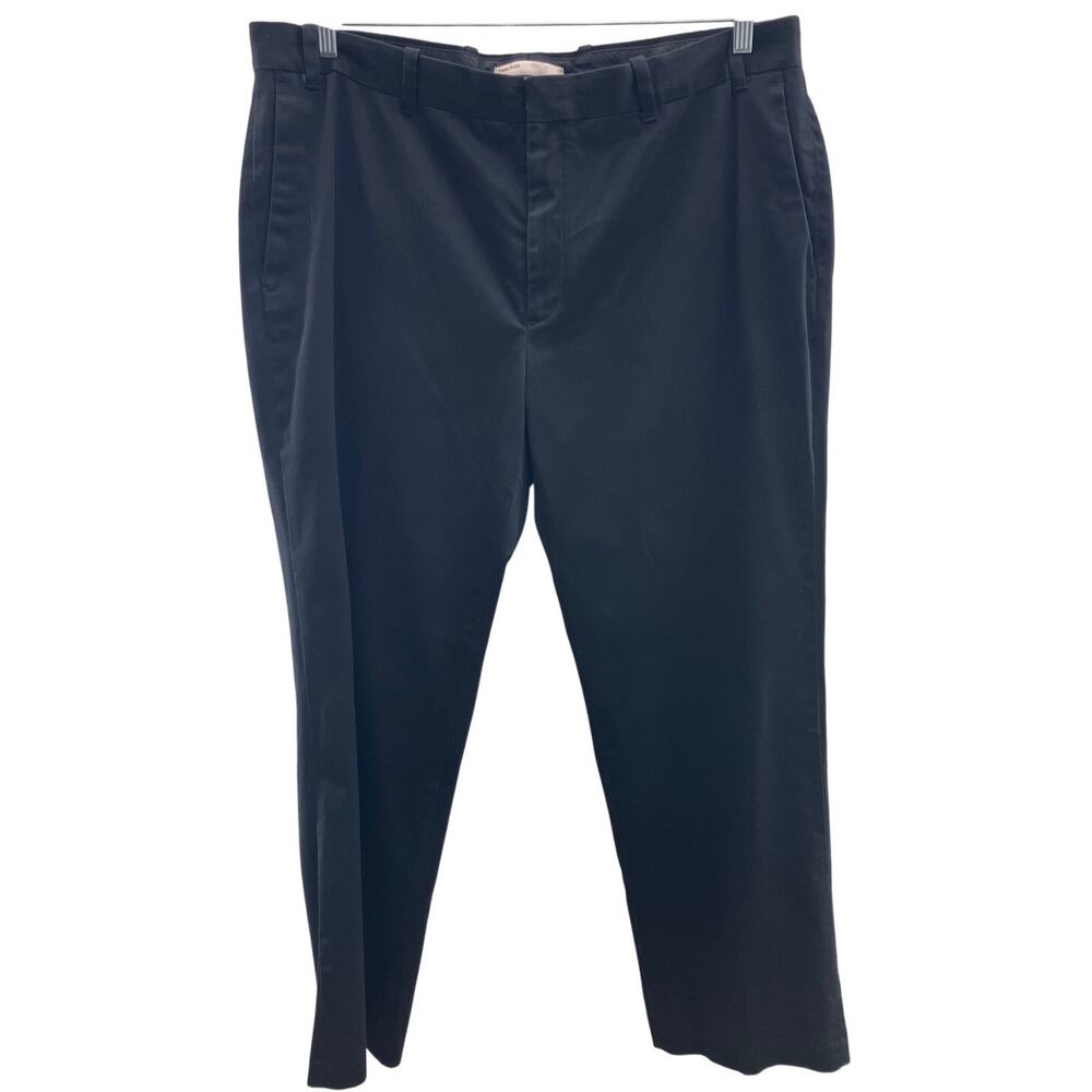 Perry Ellis Cotton Black Flat Front Pockets Zip Hook Eye Tailored Fit Chino Pant